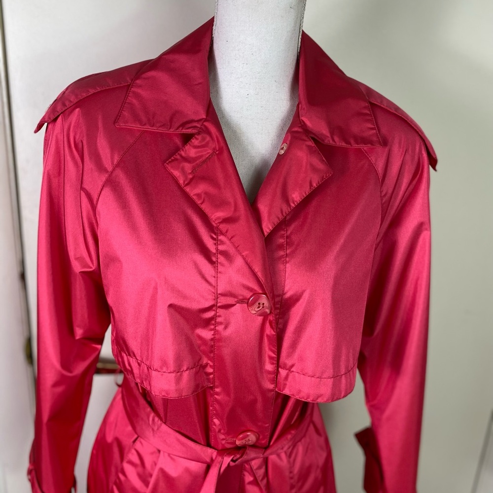 Worthington Essentials women Trench rain Coat Sz 4 petite dark pink pockets NWOT - Picture 4 of 12